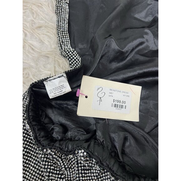 Rhinestone Chainmail Side Slit Sexy Mini Dress Silver & Black Party Size S/M - Picture 10 of 16